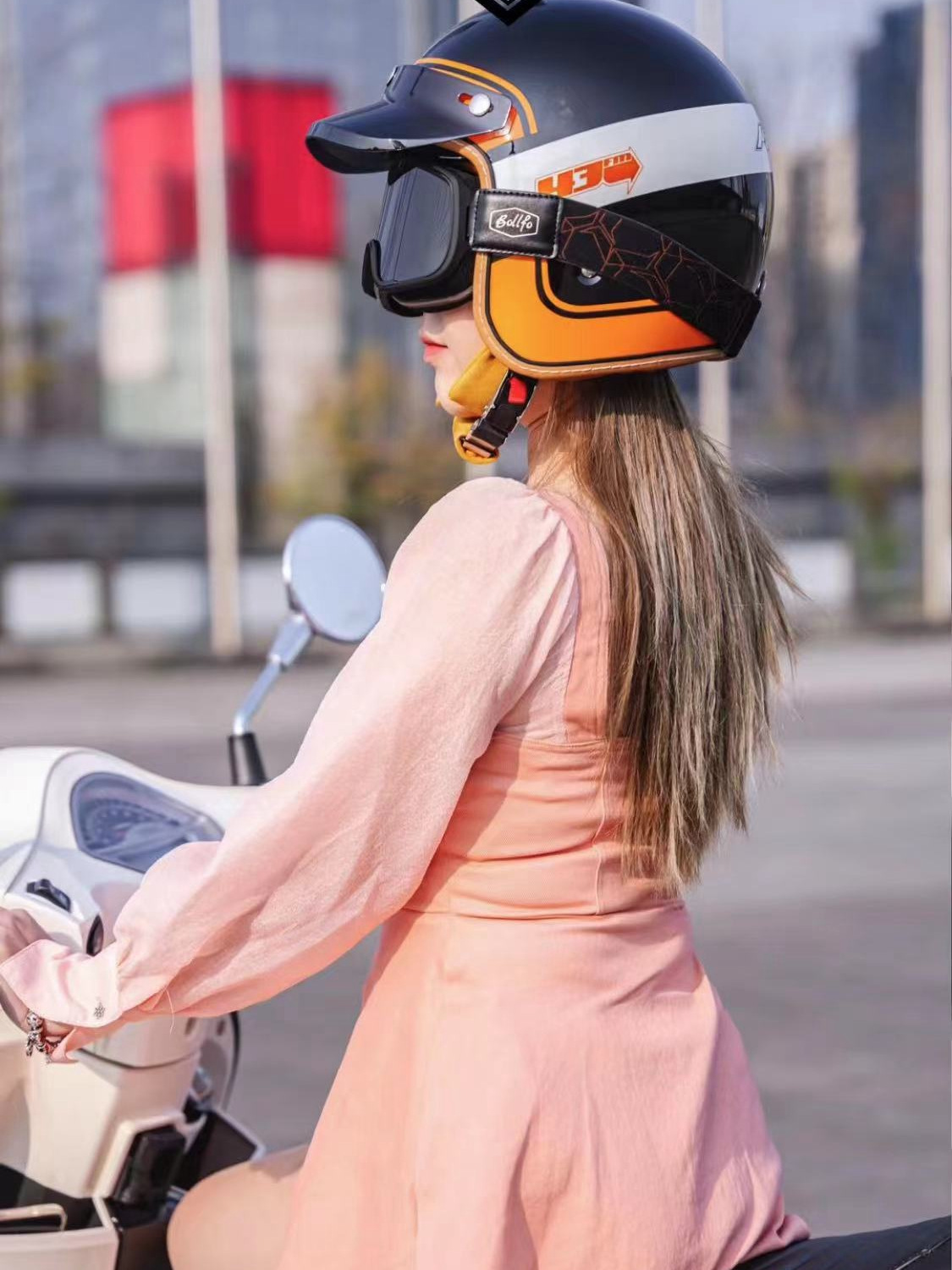 Retro Helmet 3/4 Cruise Motorcycle Autumn and Winter Men's and Women's Electric Vehicle Half Helmet with Built-In Lens Motorcycle Cycling Helmet