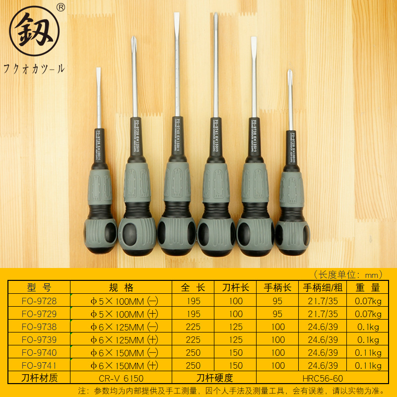福冈工具日式电工螺丝刀改锥工业款弱磁罗丝刀单用一字十字起子批