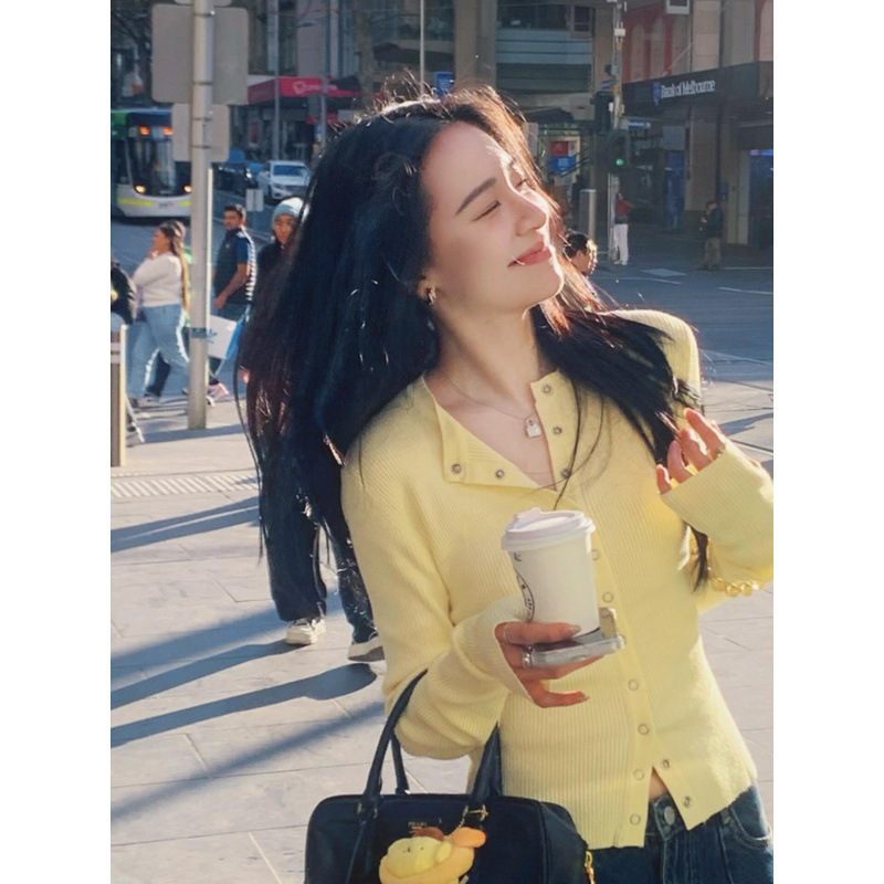 Knitted Sweater for Women Spring & Fall New High-End American Student Hottie Slim Thin Long-Sleeved Jacket Cardigan Top