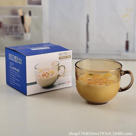 ins风高颜值早餐玻璃杯 带盖带勺带把手泡茶水牛奶大容量杯子批发