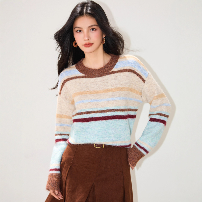Contrast Color Stripesd Pullover Bottoming Sweater for Women 2025 Autum New Korean Style Lazy Chic Chic Knitted Top Contrast Color Stripesd Pullover Bottoming Sweater for Women 2025 Autum New Korean Style Lazy Chic Chic Knitted Top
