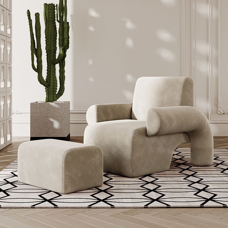 French-Style Home Living Room Small Apartment Single Sofa Chair Bedroom Trendy Lazy Lounge Chair Designer Single Chair Wood French-Style Home Living Room Small Apartment Single Sofa Chair Bedroom Trendy Lazy Lounge Chair Designer Single Chair Wood