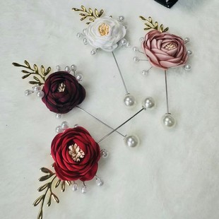 Gold Leaf Rhinestone Burgundy and Other Multi-Color Bridal and Bridesmaid Corsages, Groom and Best Man Corsages, Wedding Party Brooch Accessories