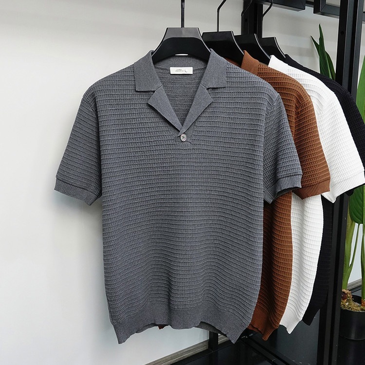 Cuba cuello polo camiseta camiseta de manga corta hombre waffle viejo viento de negocios hielo verano fábrica transfronteriza al por mayor