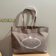 度假风复古牛仔帆布沙滩腋下托特包字母印花购物袋单肩手提包大女
