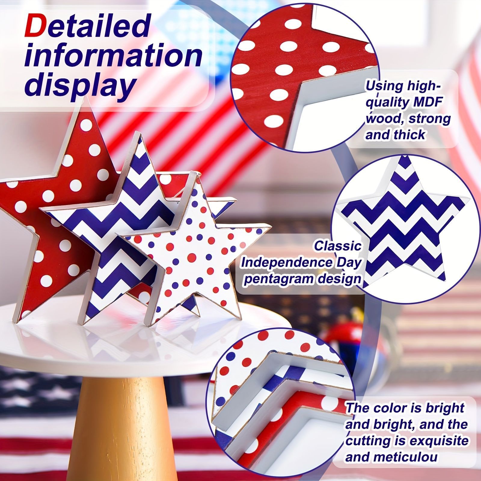 Día de la Independencia de los Estados Unidos, artesanías de madera de pentacos, día nacional, decoraciones de escritorio creativas para el hogar, adornos