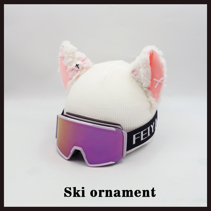 3D Big Ear White Pink Ski Hat Snowboard Universal Helmet Cover