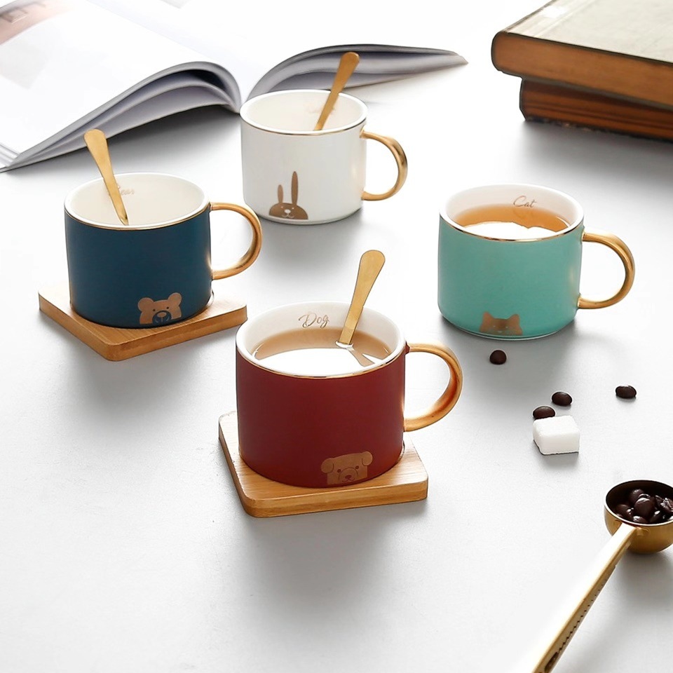 Estilo nórdico té de la tarde taza de café regalo taza de agua taza de leche y platillo personalizado boca de oro mango de oro Taza de cerámica