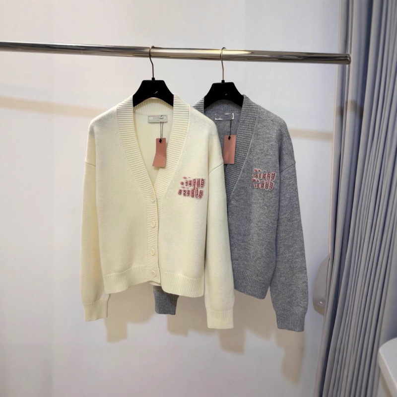 New Women's Style Rhinestone Logo Knitted Cardigan, White, Actual Product Image. Color: White, Gray Size Number New Women's Style Rhinestone Logo Knitted Cardigan, White, Actual Product Image. Color: White, Gray Size Number