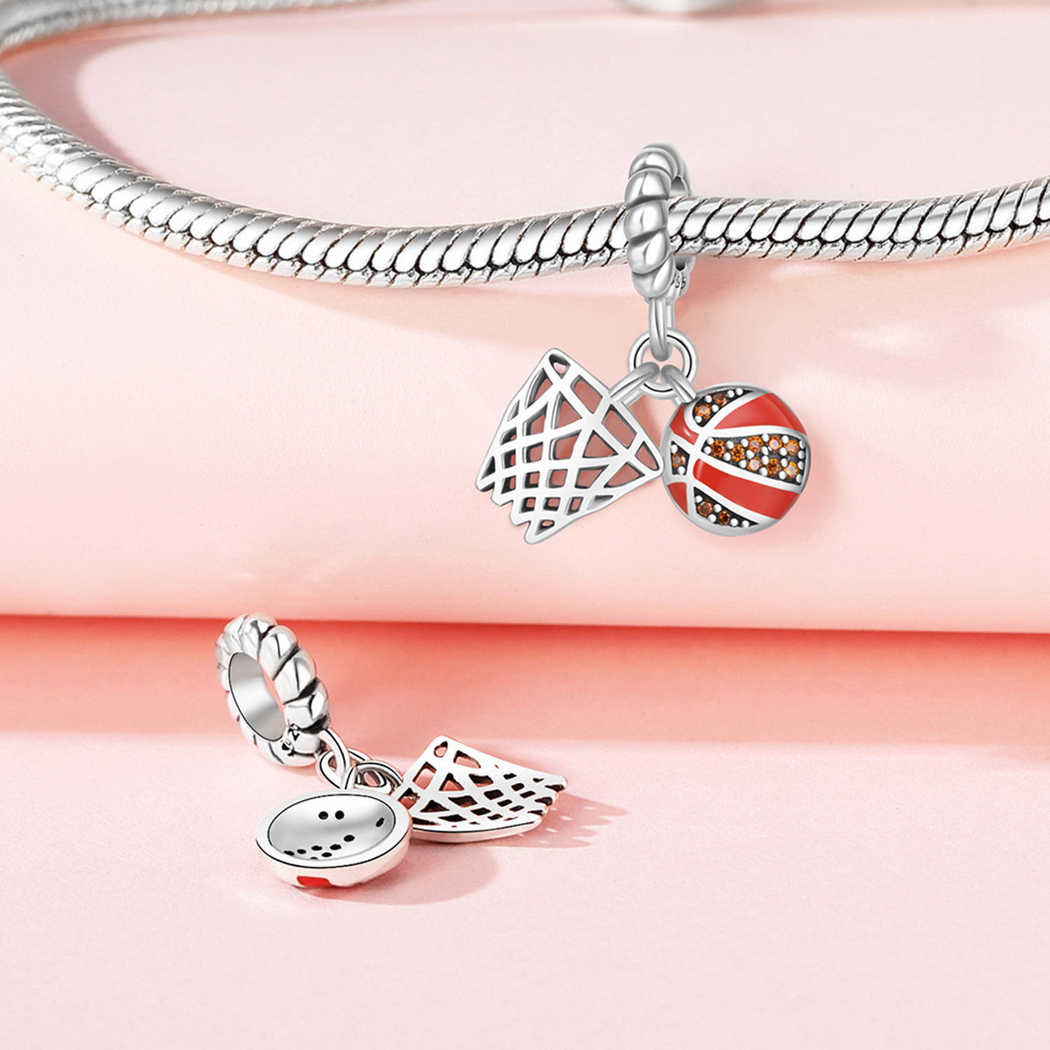 1 Piece 925 Sterling Silver Heart Shape Basketball Anchor Pendant display picture 40