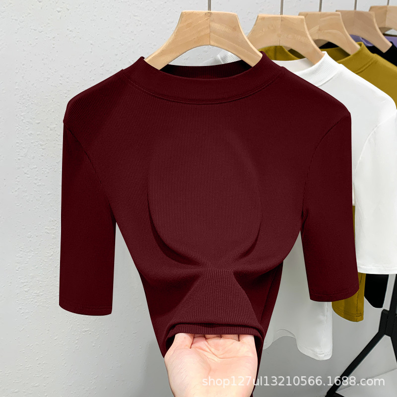 High-Quality Threaded Short-Sleeve T-Shirt for Women, New Summer Style, Round Neck, Slim Fit, Trendy, Plus Size, Versatile, Fashionable Base Shirt Top