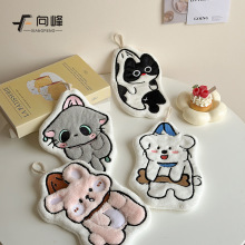向峰珊瑚绒卡通黑猫擦手巾可爱小动物吸水擦手巾加厚抹布手帕批发