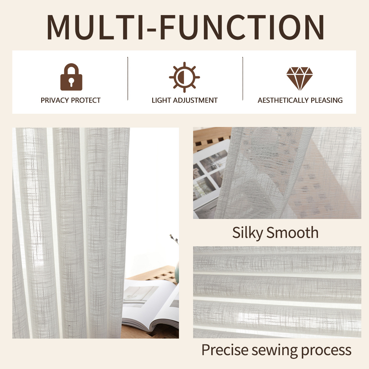 Amazon transfronterizo de color sólido gran abdomen de cáñamo pantalla de ventana de barra de presión de línea cortina de sala de estar terminada TEMU venta spot