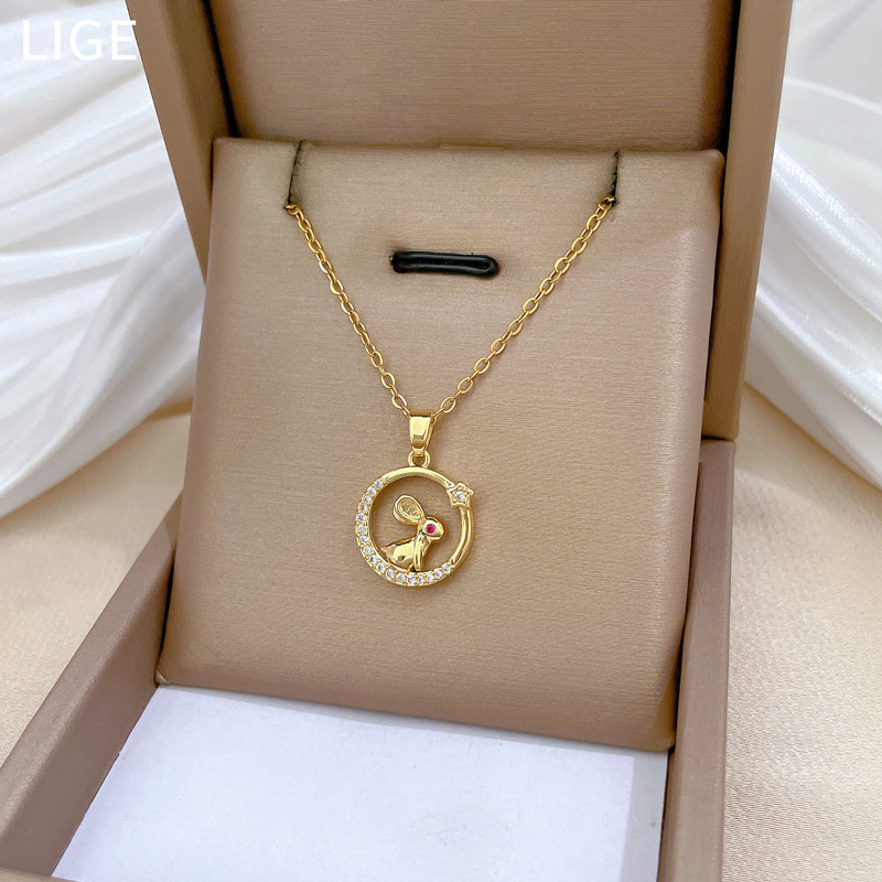 Gorgeous Red-eyed Rabbit Necklace Diamond Collarbone Chain Women_voghion.com