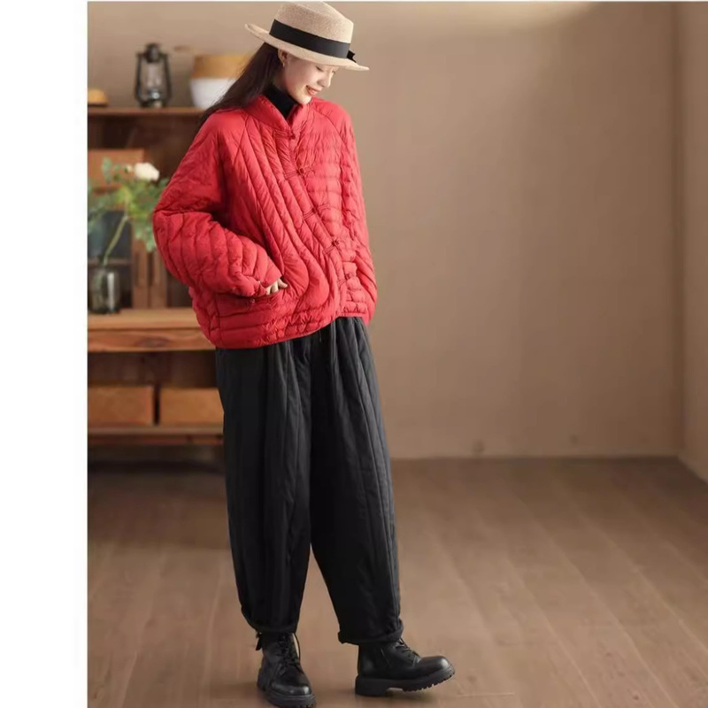 Retro Chinese Style Light down Jacket Women's Short 2025 New Loose and Versatile White Duck down Ethnic Style Jacket