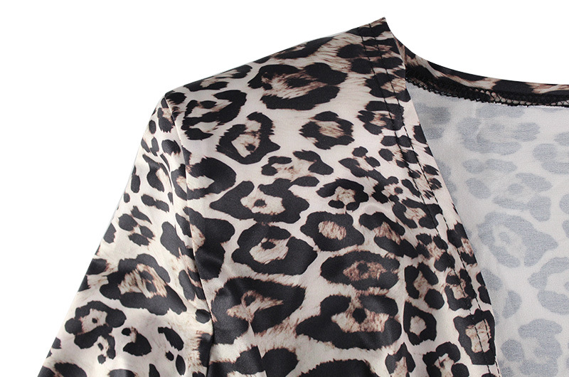 Sexy Leopard Print Printed V neck Sexy Pleated Nipped Waist Slim Tall Looking Split Dress