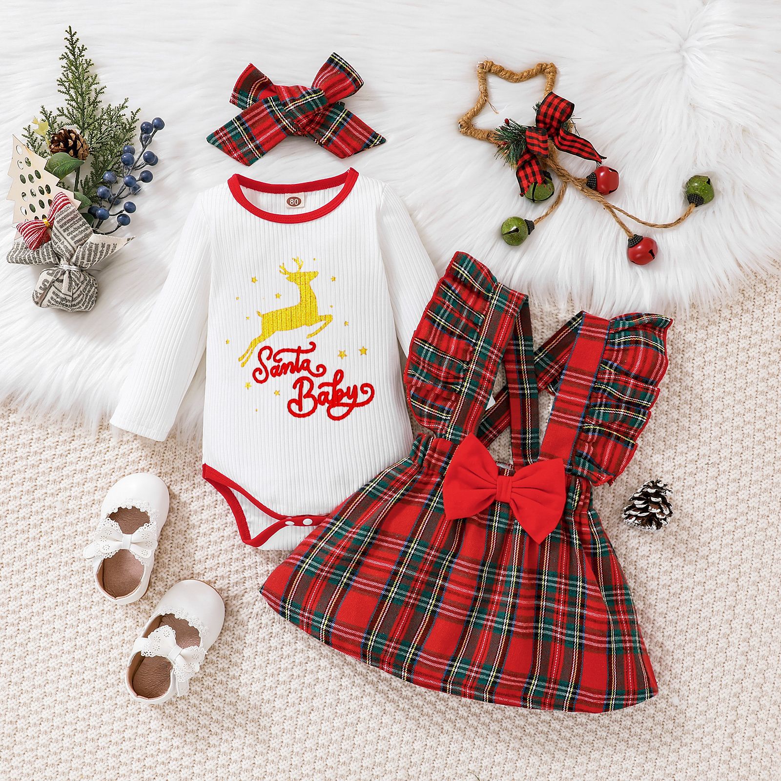 Christmas Fashion Letter Plaid Elk Polyester Girls Clothing Sets display picture 1