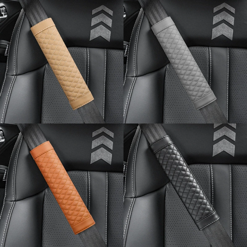 Прямая поставка с фабрики, автомобильная клетчатая Наплечная накладка из овчины, износостойкая Нескользящая Автомобильная Наплечная накладка, автомобильный кожаный чехол для ремня безопасности