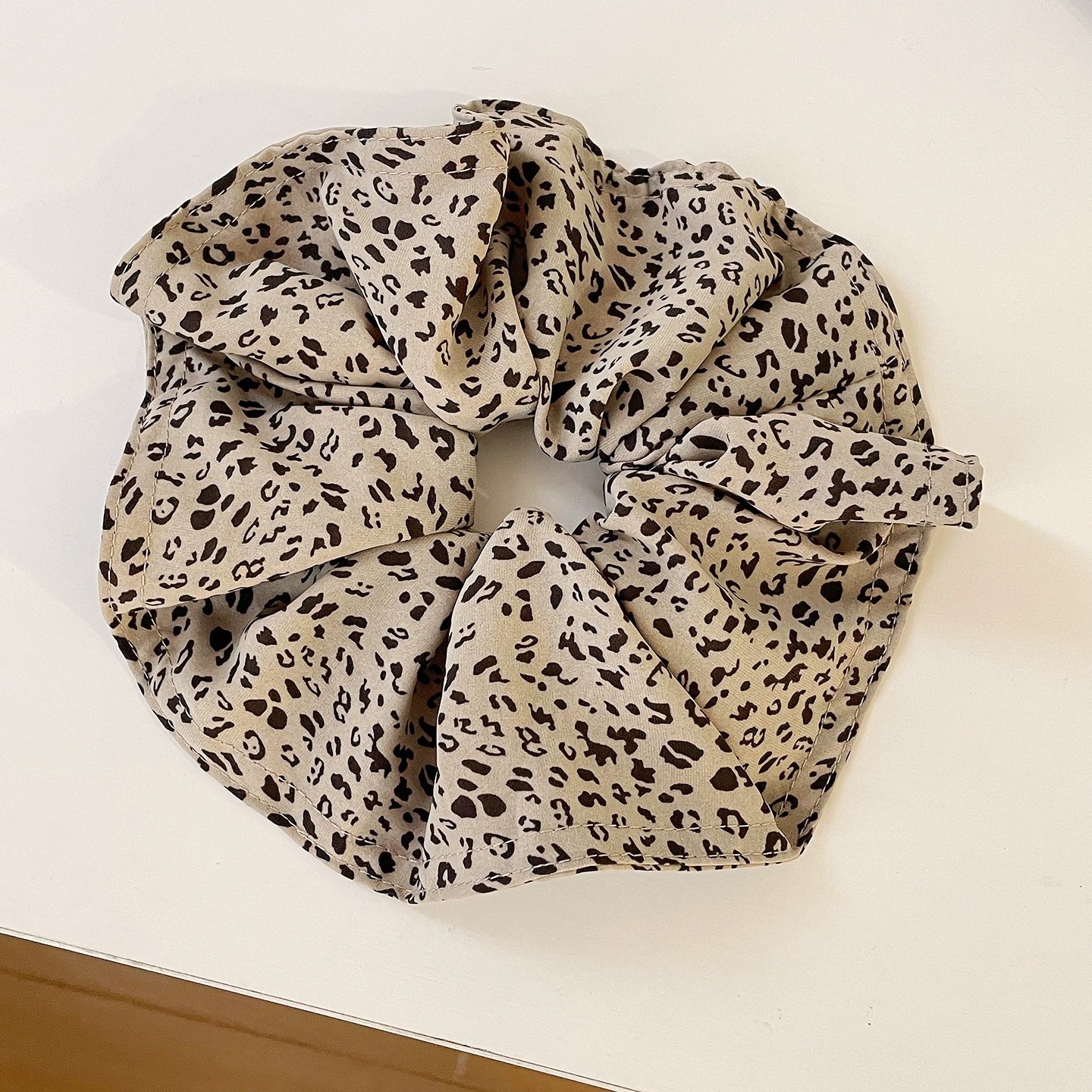 31# khaki leopard print scrunchie - approximately 20cm