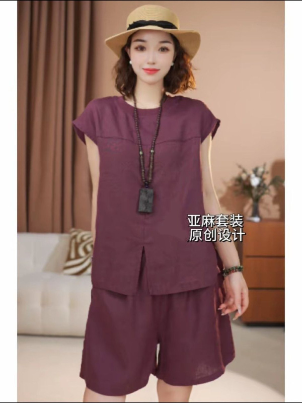 休闲套装今年夏季新款洋气无袖上衣马甲短裤棉麻时尚套装两件套女|undefined