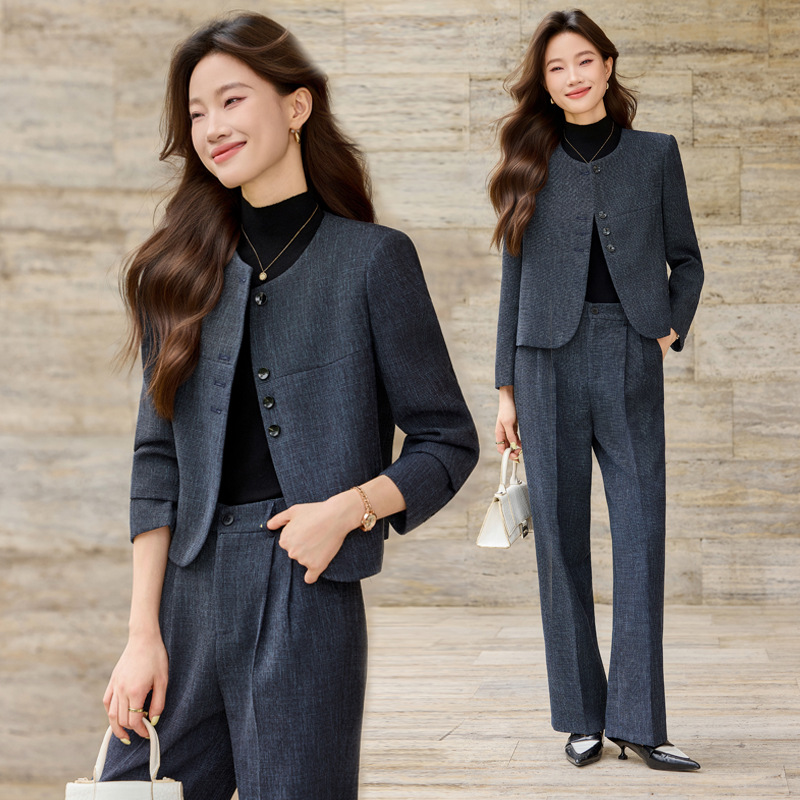 圆领小香风短款西装外套女春秋新款高端时尚气质职场女士西服套装