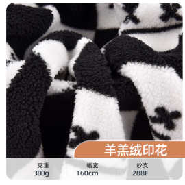 厂家现货915三羊羔绒印花面料 围巾潮牌外套时装羊羔绒印花面料