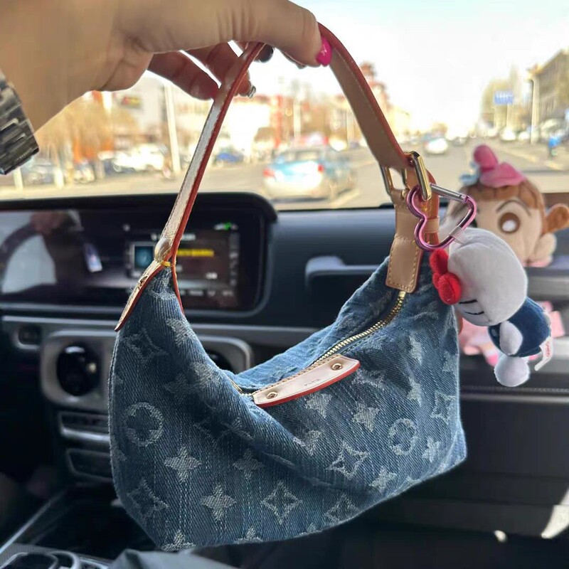 Cross-Border 2025Hills Denim Lunchbox Bag Denim Underarm Bag Handbag Women's Bag Embroidered Bag with a High-End Feel