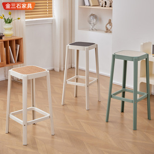 Simple Thickened Rattan Plastic Stackable Stool for Balcony, Living Room, Meeting Room, Dining Room, Nordic Home, Indoor Leisure Stool
