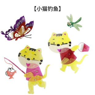Cowhide shadow play wholesale handmade DIY material bag fable [kitten fishing] children's handicraft class