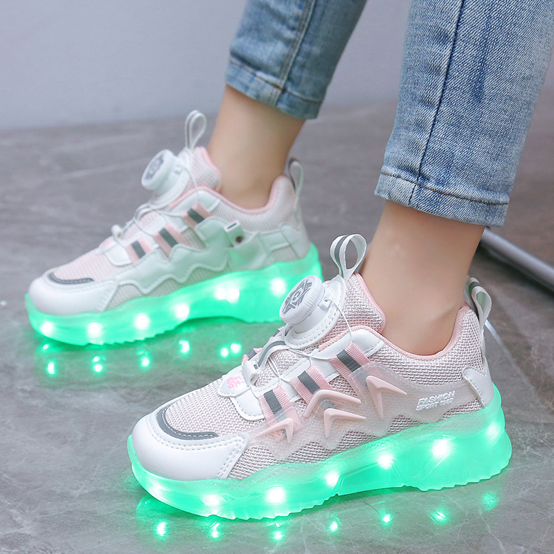 Rotating Button Charging Rainbow Light Shoes for Sports and Night Use, Children's Shoes for Boys and Girls, Senior Citizen Shoes with Light-Up Feature