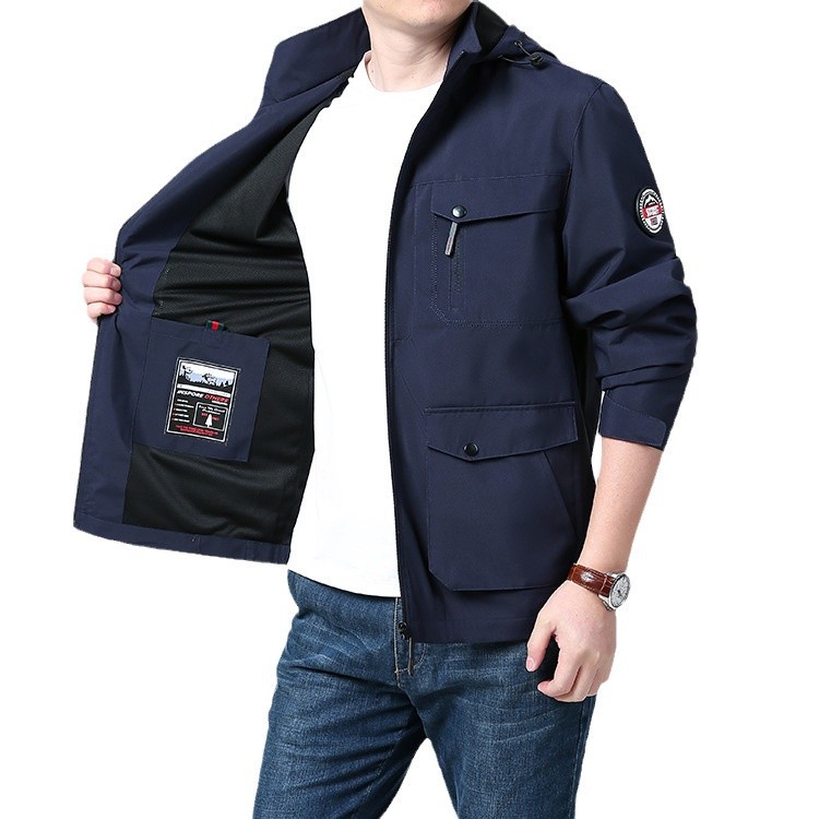 Chaqueta de tamaño grande transfronterizo primavera y otoño chaqueta de hombre a prueba de viento chaqueta impermeable de bolsillo para hombres carga al aire libre chaqueta casual