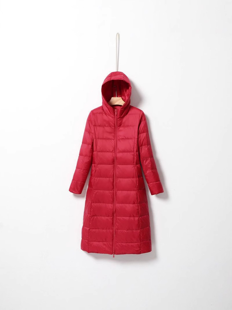 Transfronterizo otoño y invierno nuevo chaqueta de pluma ligera para mujeres largas rodillas alargadas con capuzas delgada chaqueta coreana