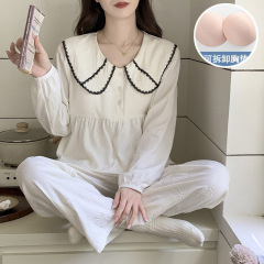 带胸垫睡衣女春秋季新款韩版甜美长袖长裤宽松薄款少女家居服套装