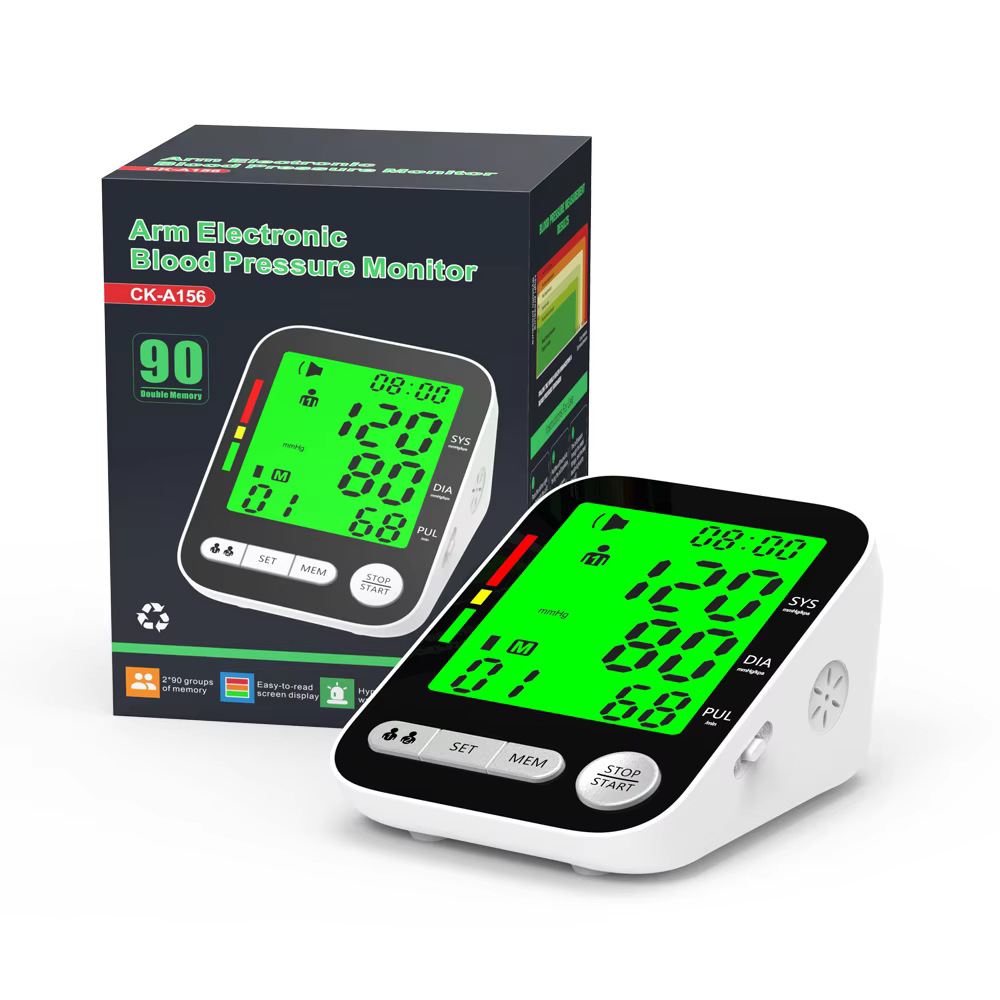 Exportación transfronteriza LCD retroiluminación blanca mostrador de presión inteligente de brazo esfigmomanómetro multifuncional de sangre electrónica doméstica