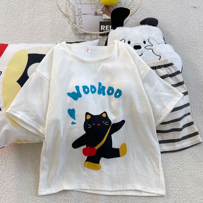 Venta al por mayor transfronteriza de pijamas con almohadillas para el pecho para mujeres pantalones cortos de manga corta de verano, lindo traje de servicio a domicilio coreano, nube de algodón
