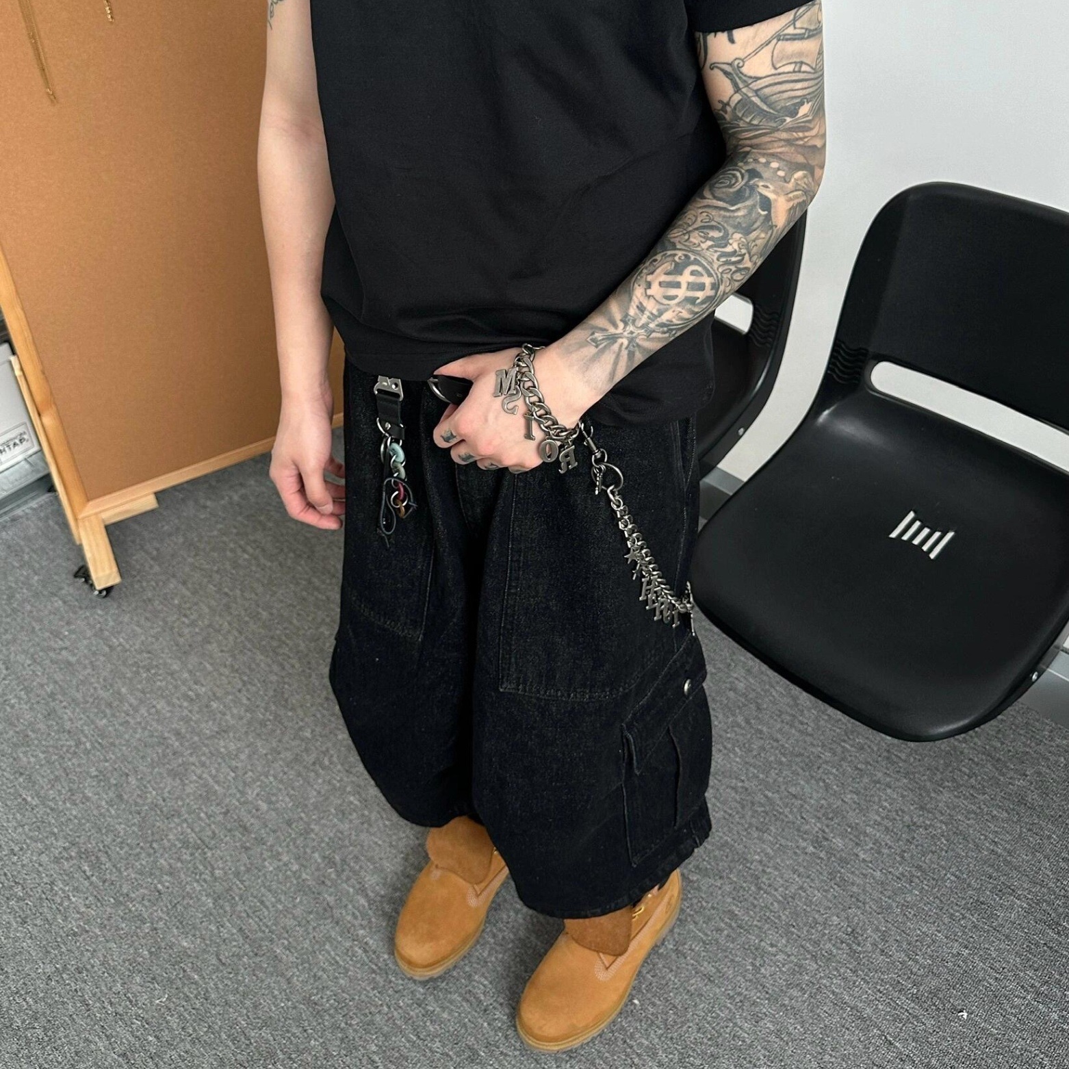 American Retro Washed Large Pocket Cropped Jeans Men High Street Ins Trendy Brand Vintage Loose Cargo Shorts