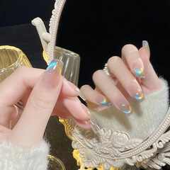 小紅書手工穿戴甲鴛鴦冰透雙色貓眼美甲動感碎鑽法式貓眼成品