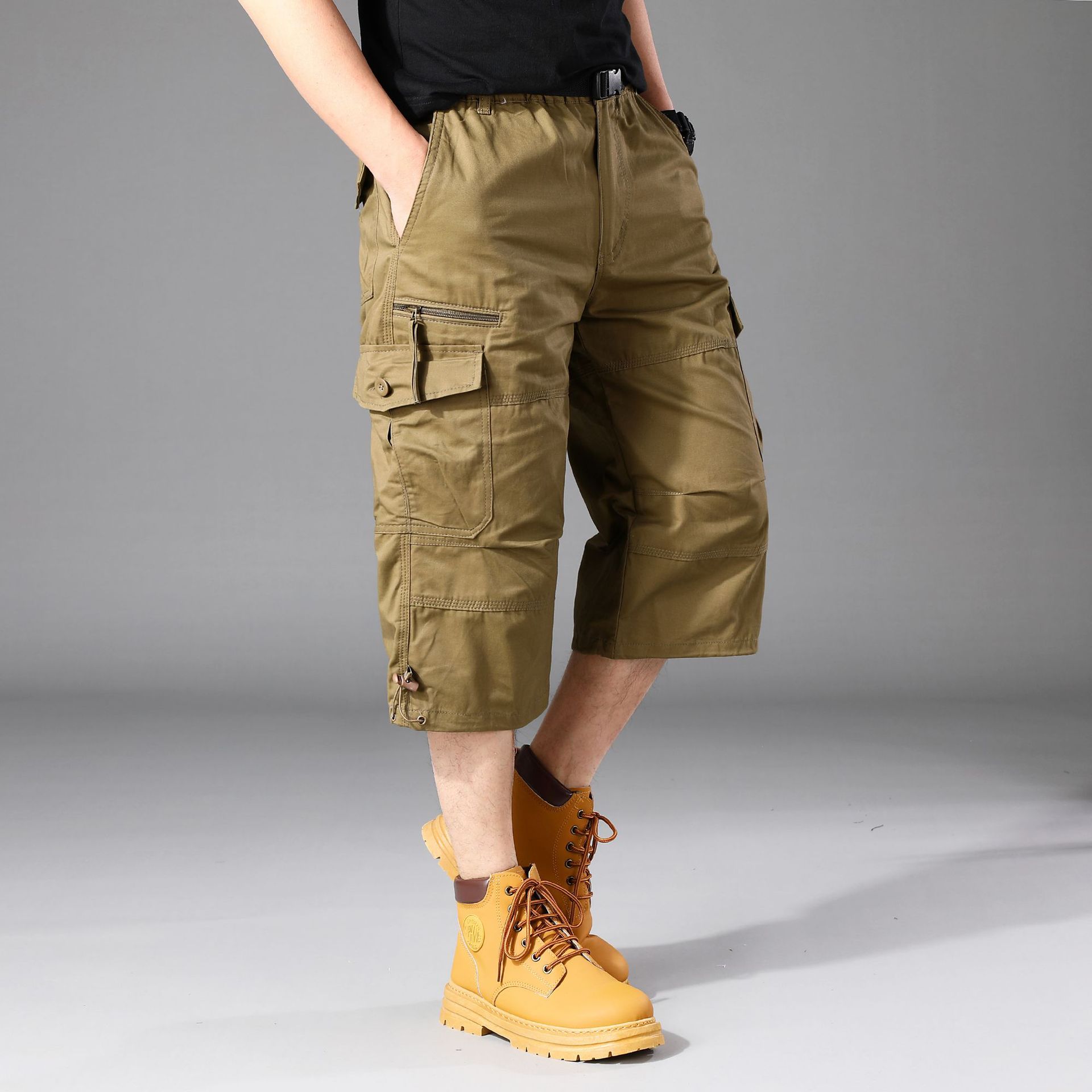 Exportado a los Estados Unidos, Japón, pantalones casuales multibolsillos, pantalones multibolsillos, pantalones cortos rectos sueltos para hombres