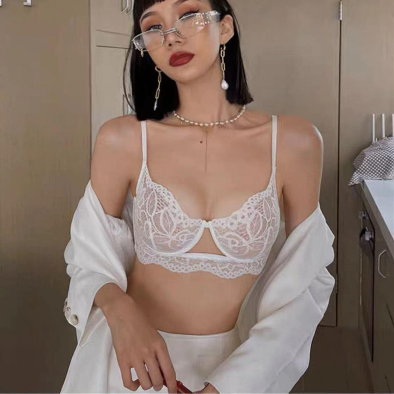 Youth Nylon Fixed Double Shoulder Straps, Tempting and Sexy Push-Up Anti-Sagging Big Breasts, Small Large Size Thin Lace Bra