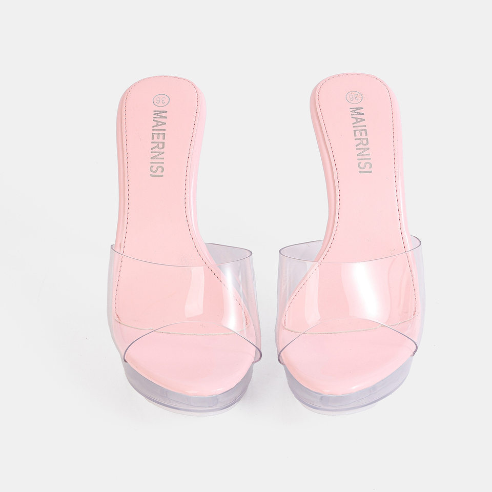 Sandal nữ quai ngang mũi hở, đế trong suốt, gót nhọn siêu cao — bạc, màu hồng, màu mơ, màu đỏ chi tiết 2