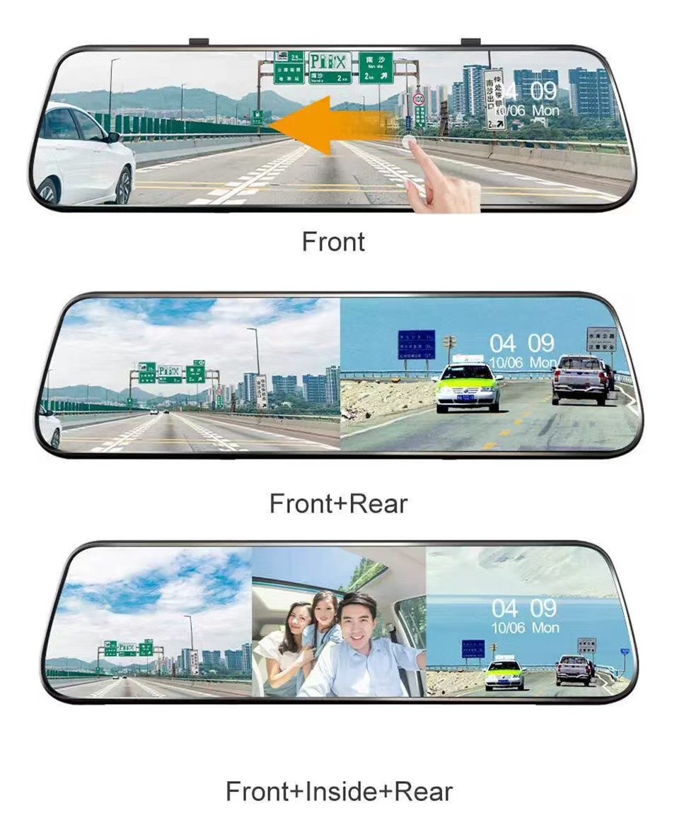 10 inch 3 lens streaming media rearview mirror front and rear lens car lens video HD night vision driving recorder