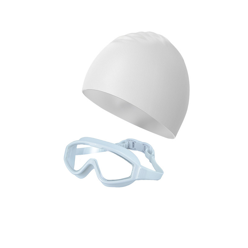 Kit de Gafas de Marco Grande y Gorro de Natación de PC y Silicona Líquida, Impermeable y Anti-empañamiento