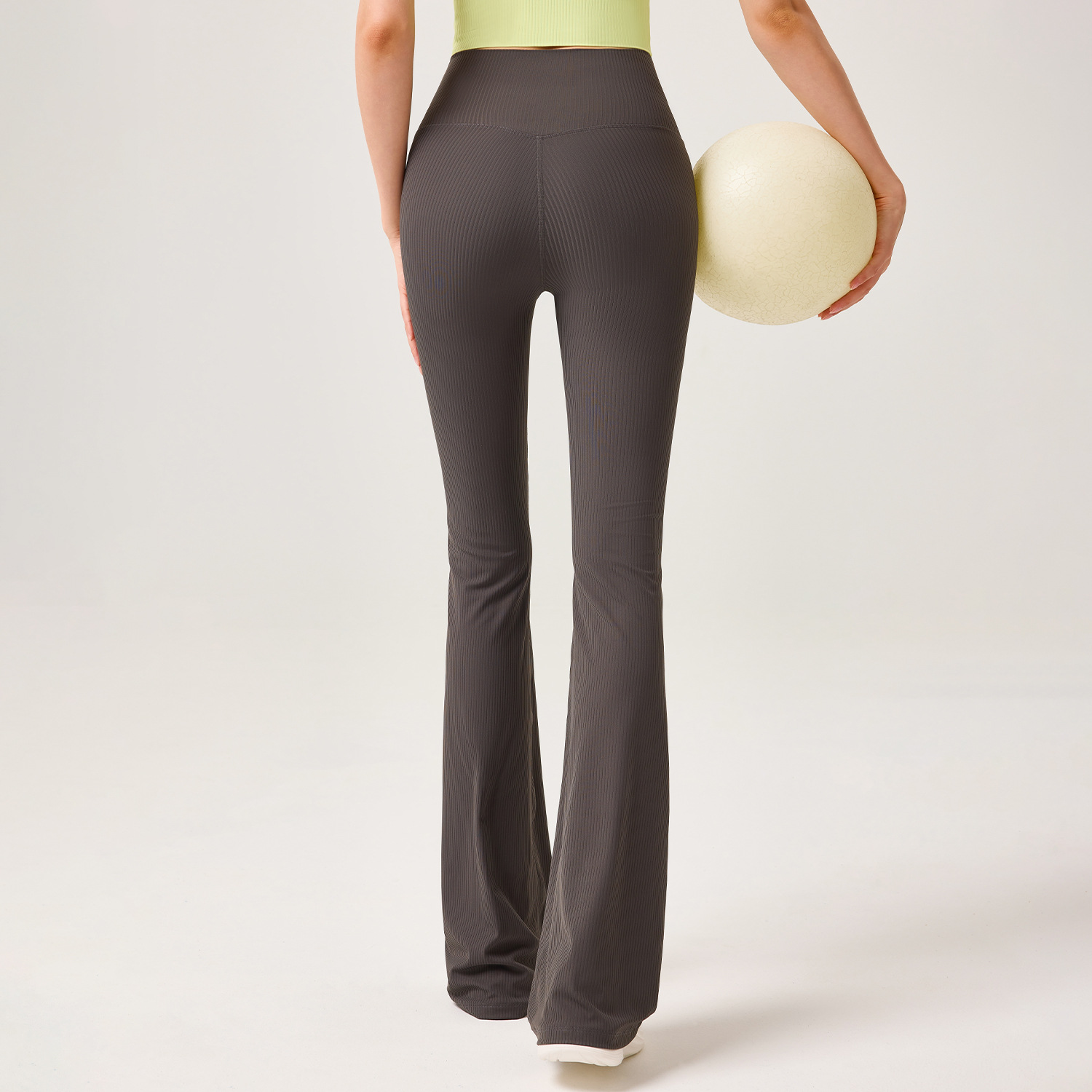 Pantalones de yoga acanalados de cintura alta para primavera y verano, sin líneas incómodas, pantalones largos deportivos casuales para exteriores, pantalones acampanados ajustados que realzan los glúteos y adelgazan la cintura