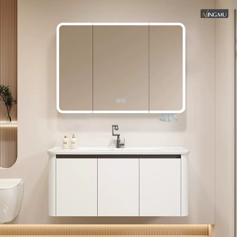 圆弧浴室柜组合圆角卫生间陶瓷一体洗手盆镜柜卫浴柜酒店批发轻奢