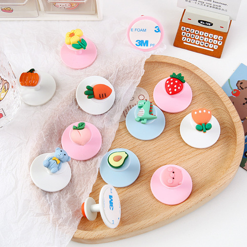 Korean wall sticky hook cartoon kitchen bathroom wall punch-free hook drawer door and window handle toilet seat handle