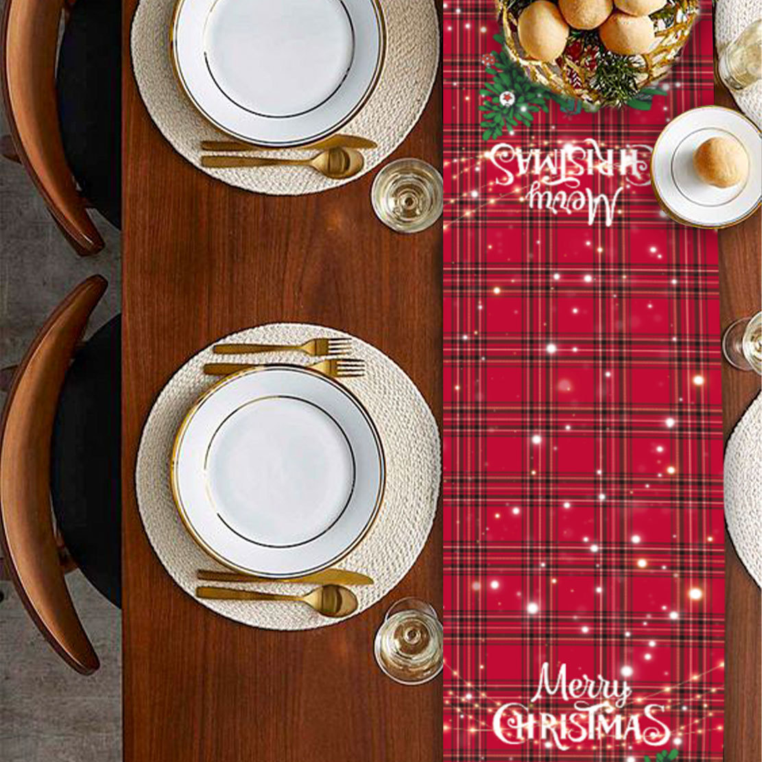  Joulupöytäjalkakoristelu kodin keittiön pellava pöytäliina Joulupöytäliina _voghion.com