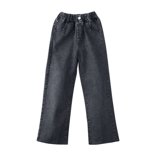 Girls jeans 2024 Korean style spring clothes for girls and big children straight wide leg pants spring casual loose children's pants