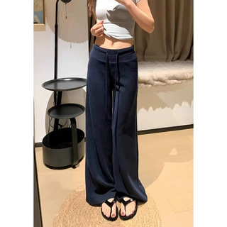 秋季时尚简约高腰常规阔腿裤女新款直筒宽松显瘦垂感运动裤卫裤子
