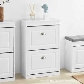 纯白木制双层翻斗鞋柜大容量鞋架玄关适用于走廊鞋架