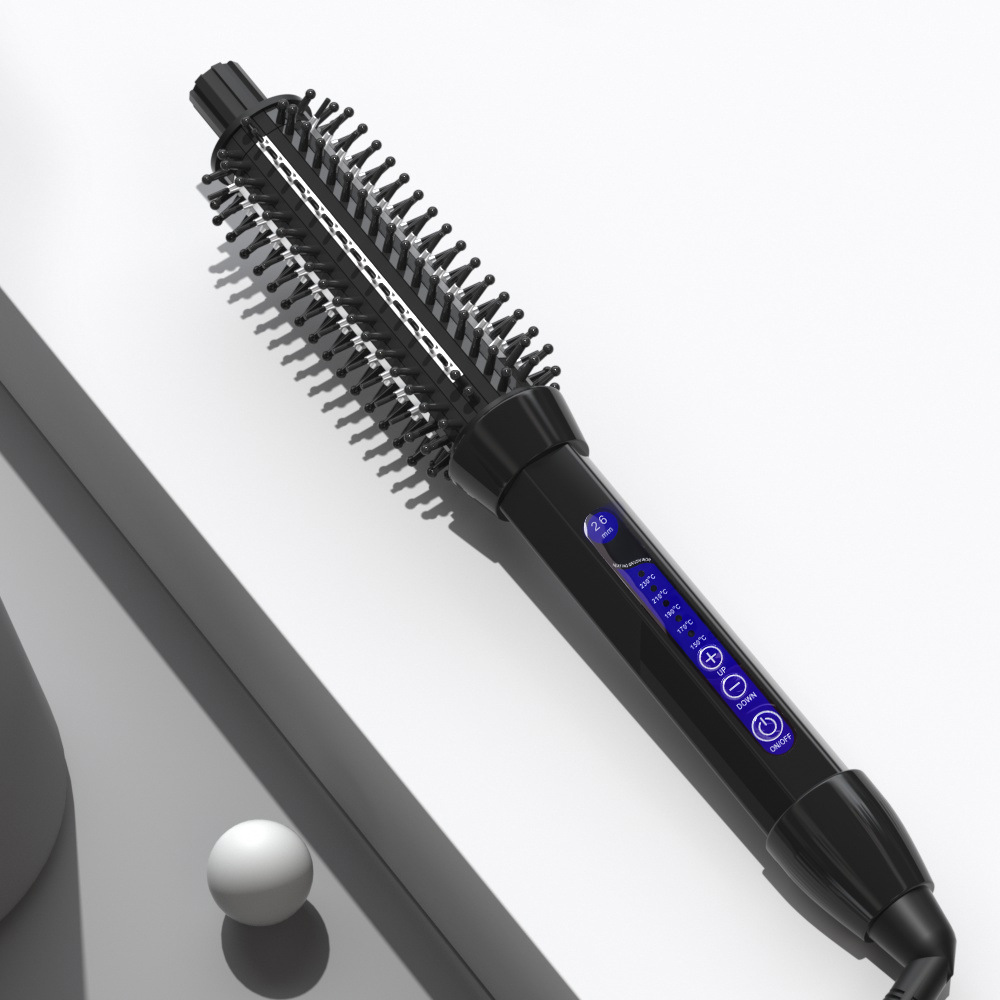 跨境外贸电热卷发梳内扣短发蓬松电卷梳五档温控直卷两用卷发棒
